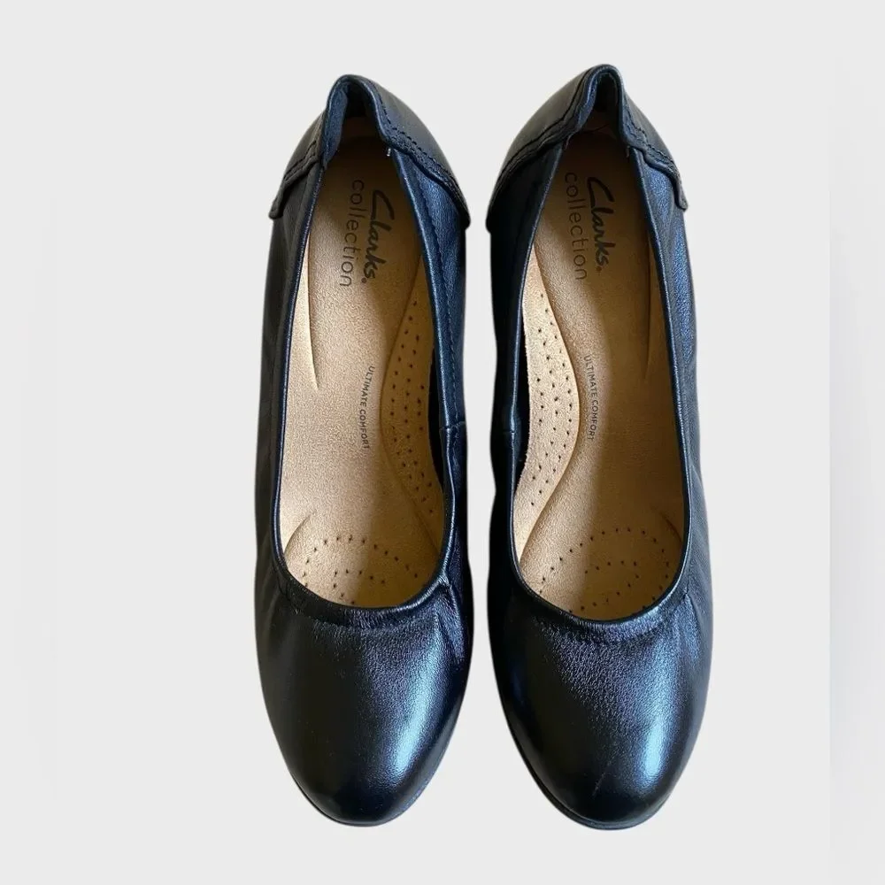 Clarks Neiley Pearl Women's Slip-On Pumps Heels Size 10 Black Leather Shoes